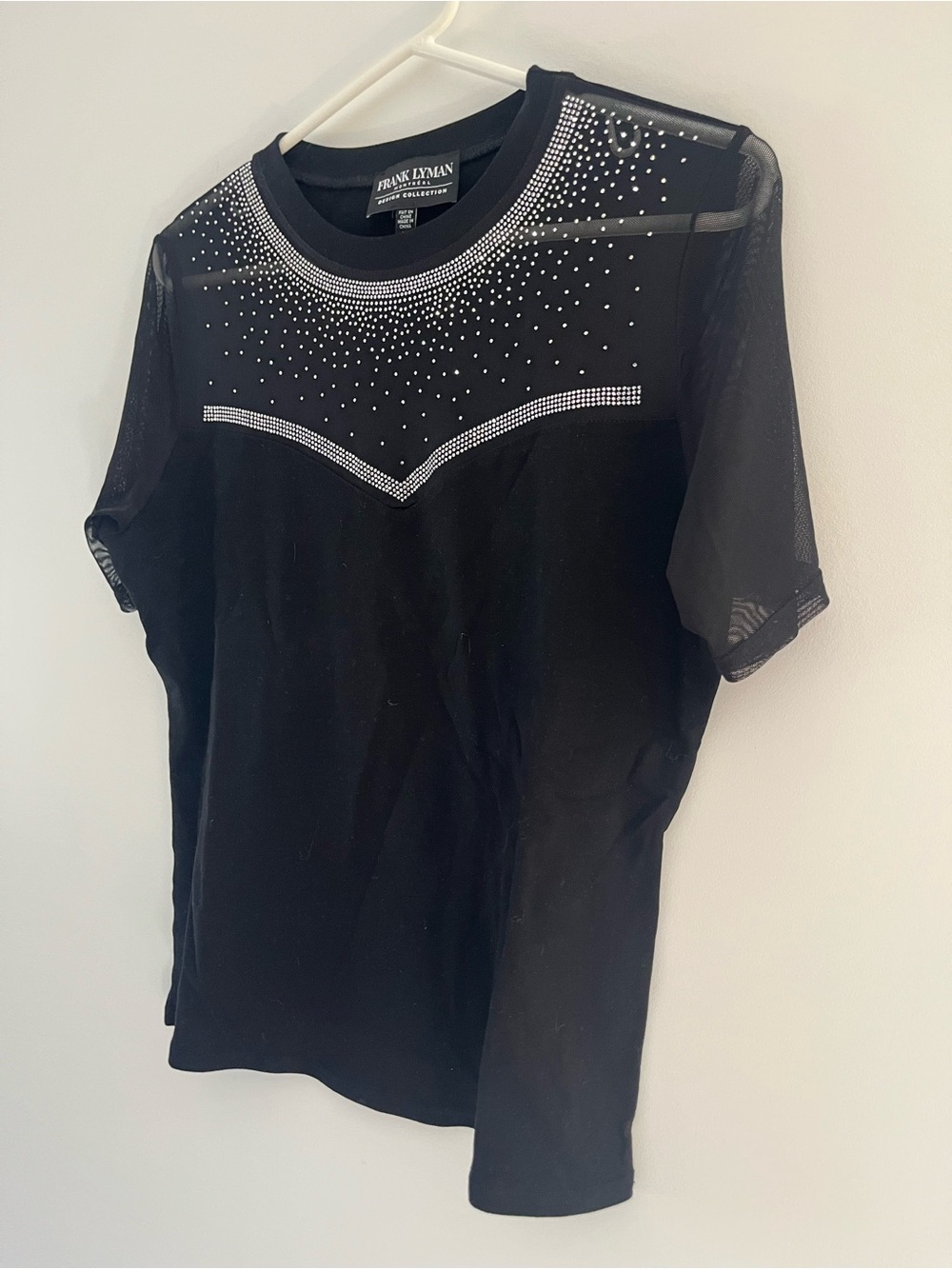 Frank Lyman Design Black Short-Sleeve Top with Rhinestone Yoke